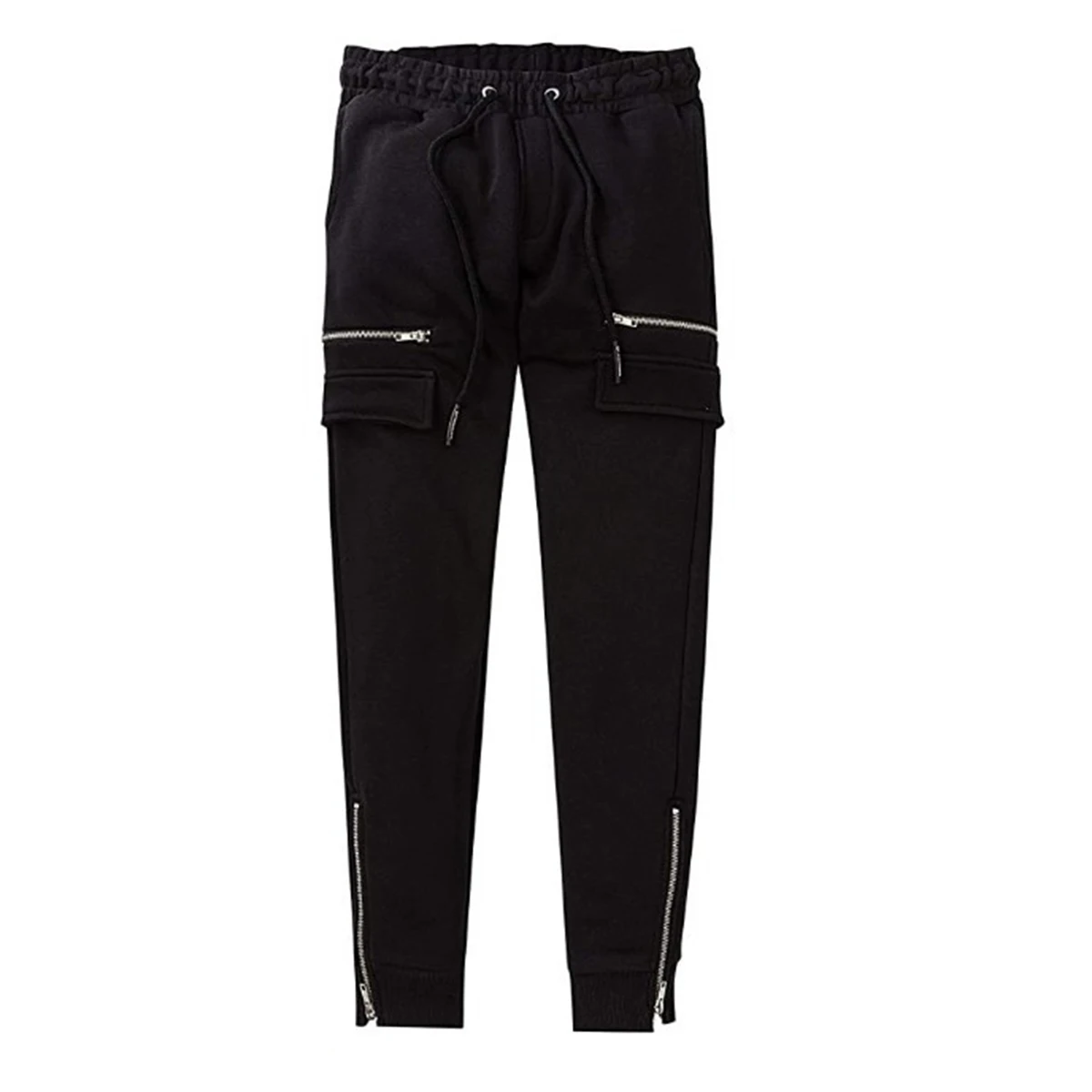

2020 Fashion Men Autumn Casual Zipper Trousers Solid-Color Drawstring Tie Elastic-Waist Spots Pants with Zipper Slit Legs