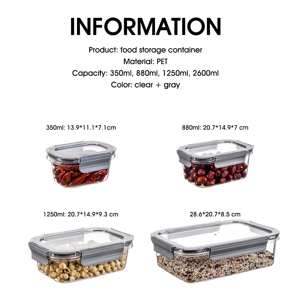 

380/880/1250/2600ml Food Storage Container Plastic Kitchen Refrigerator Noodle Box Multigrain Storage Tank Transparent Sealed