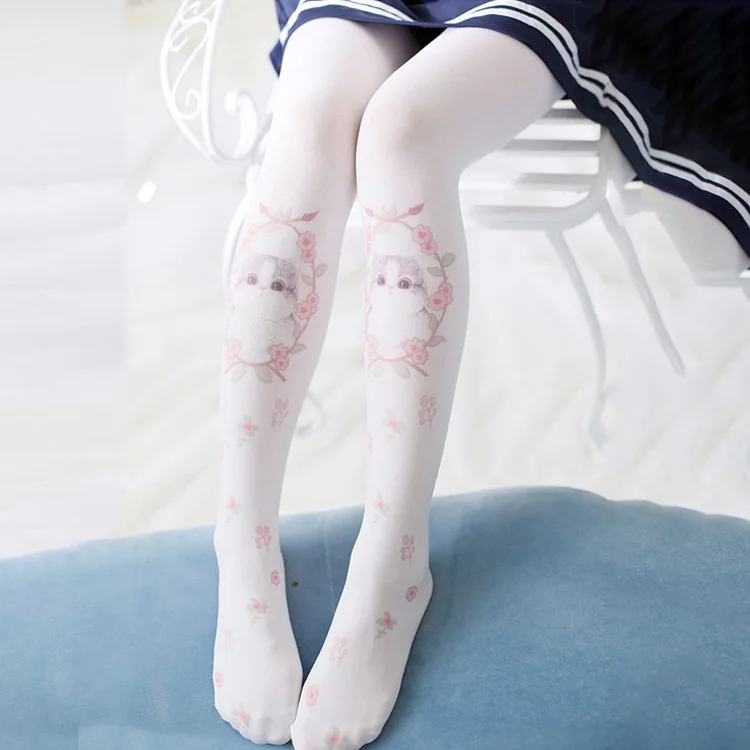 Japanese Sweet Lolita Stockings Retro Lolita Bronzing Printing Pantyhose Harajuku Tattoo Stocking Female Velvet Pantyhose