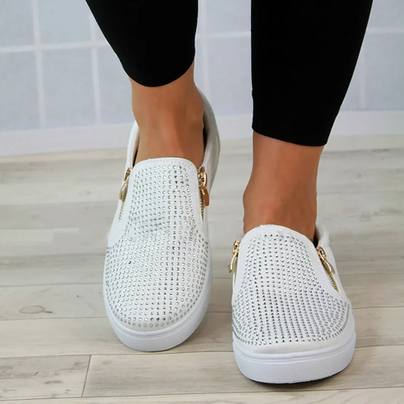 Женская обувь на плоской подошве со стразами Большие размеры 43 Повседневная