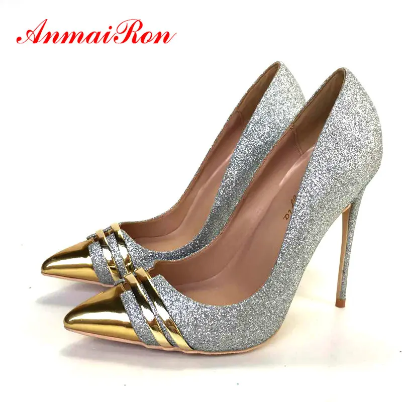 

ANMAIRON/Женская обувь 2020 г. Классические Вечерние туфли на высоком каблуке, расшитые блестками, с острым носком, без шнуровки, роскошные свадеб...