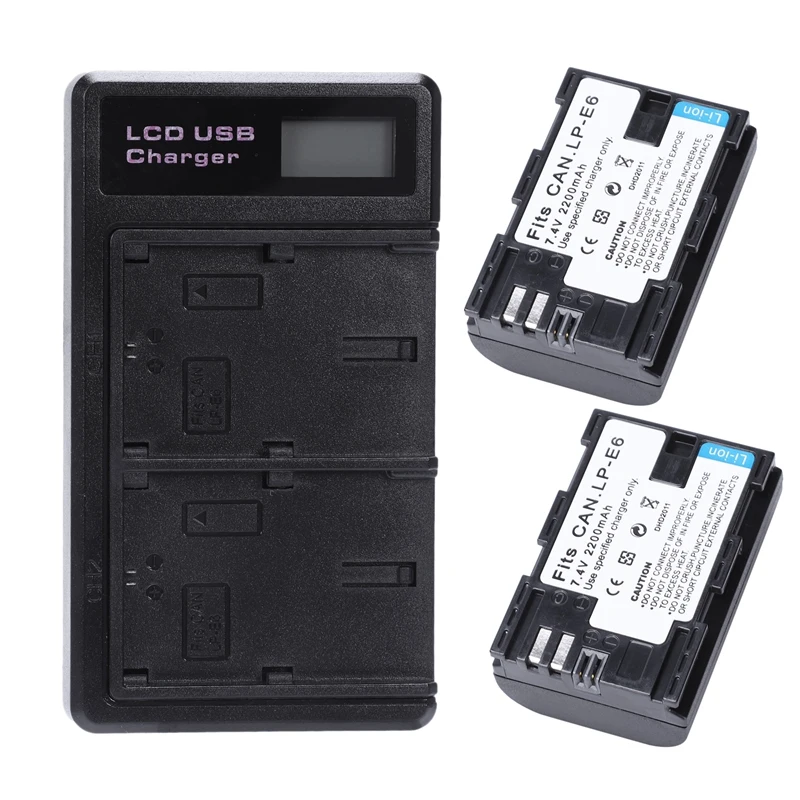 2 шт. Lp E6 батарея и двойное зарядное устройство с Usb светодиодным дисплеем для Canon