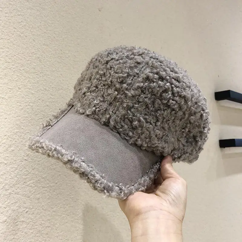 Бейсболка женская с овечьими шерстью модная кепка кудрявыми волосами черная