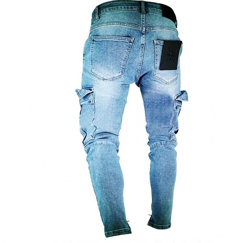 2019 Для мужчин s штаны-карго из денима Штаны джинсы для женщин с боковыми накладной