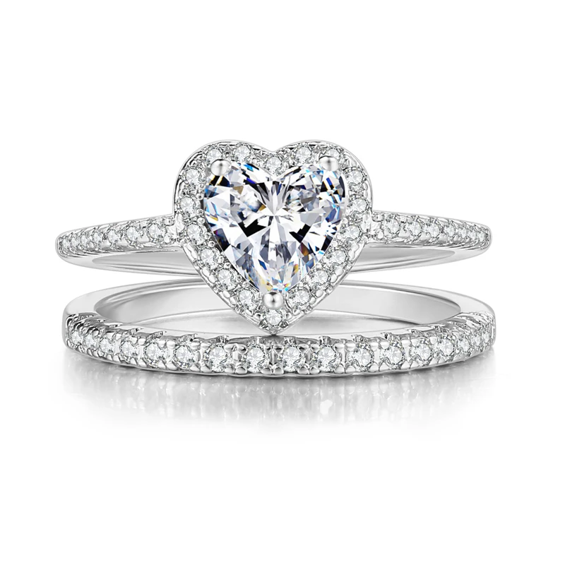 

Ailodo 2 Pcs/Set Cubic Zirconia Rings For Women Romantic Heart Shape Female Finger Rings Engagement Wedding Jewelry Girls Gift