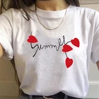 Женская футболка с буквенным принтом в виде сердца, летняя забавная футболка с коротким рукавом, модные женские белые топы размера плюс, женская одежда HH675