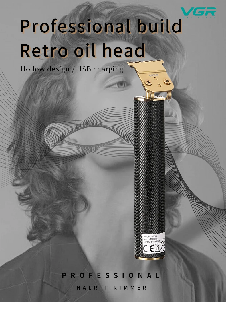 

VGR Electric Hair Trimmer Rechargeable Cordless For Men Beard Trimmer 0mm Baldheaded Hair Clipper Cutting Machine Black