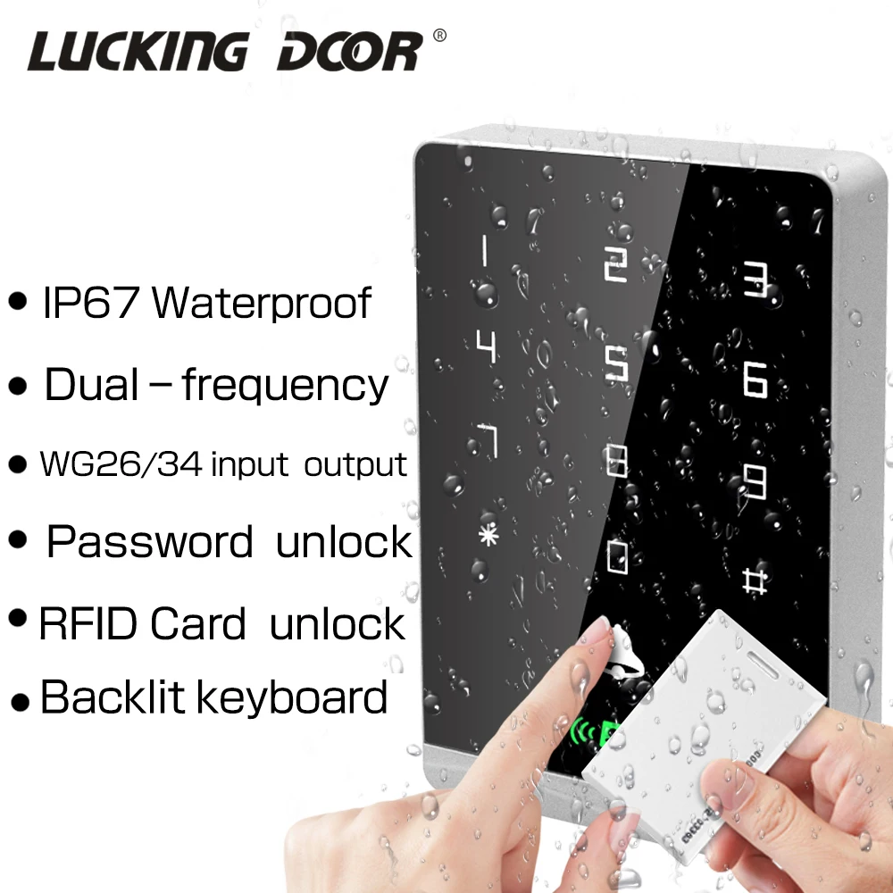 

Waterproof Touch screen Access Control System RFID 125KHz 13.56MHZ Standalone Access Controller Wiegand 26/34 input/output