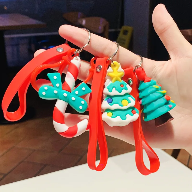 

Creative New Leather Cord Christmas Keychain Gift Pendant Christmas Tree Pendant Santa Cartoon Keychain Jewelry