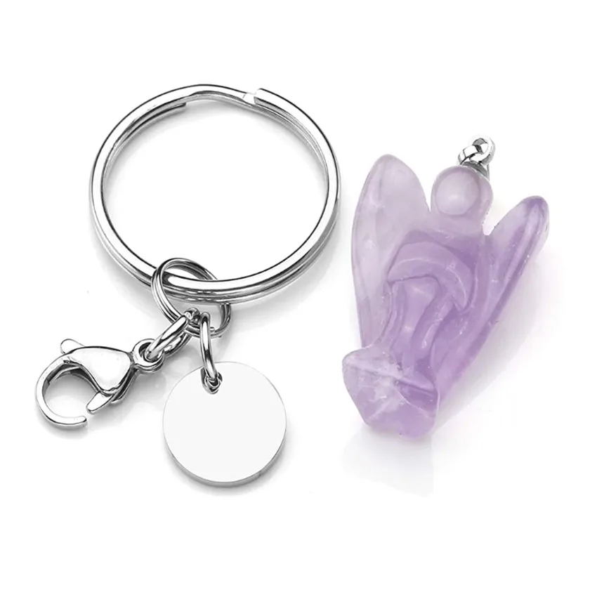 

FYSL Silver Plated Circle Lovely Angel Lapis Lazuli Key Chain Amethysts Stone Classic Style Jewelry