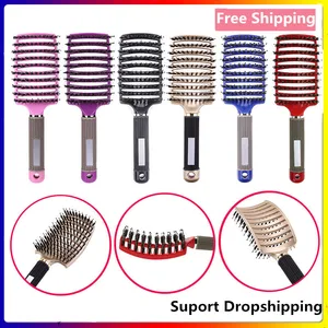Расческа для волос, Массажная щетка для волос, щетина для женщин, мокрые вьющиеся распутывающие волосы, для салона, парикмахерский инструмент для укладки волос
