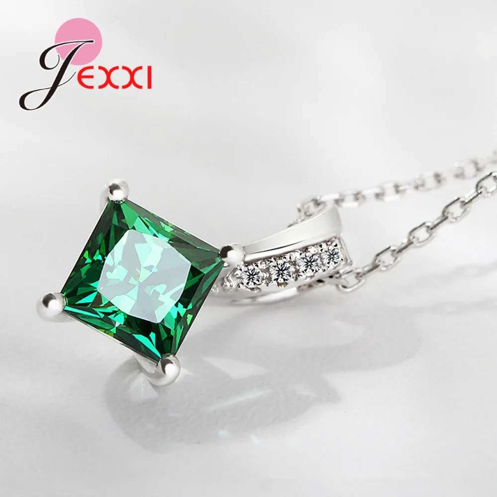 Новый ромб прозрачный зеленый фианит кулон ожерелье для женщин леди девушки Мода