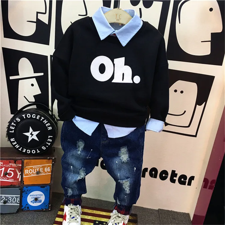 Spring Autumn boys clothing Baby sweatshirt or shirt ripped jeans kids children toddler letter print top 2 to 7 yrs | Детская одежда и