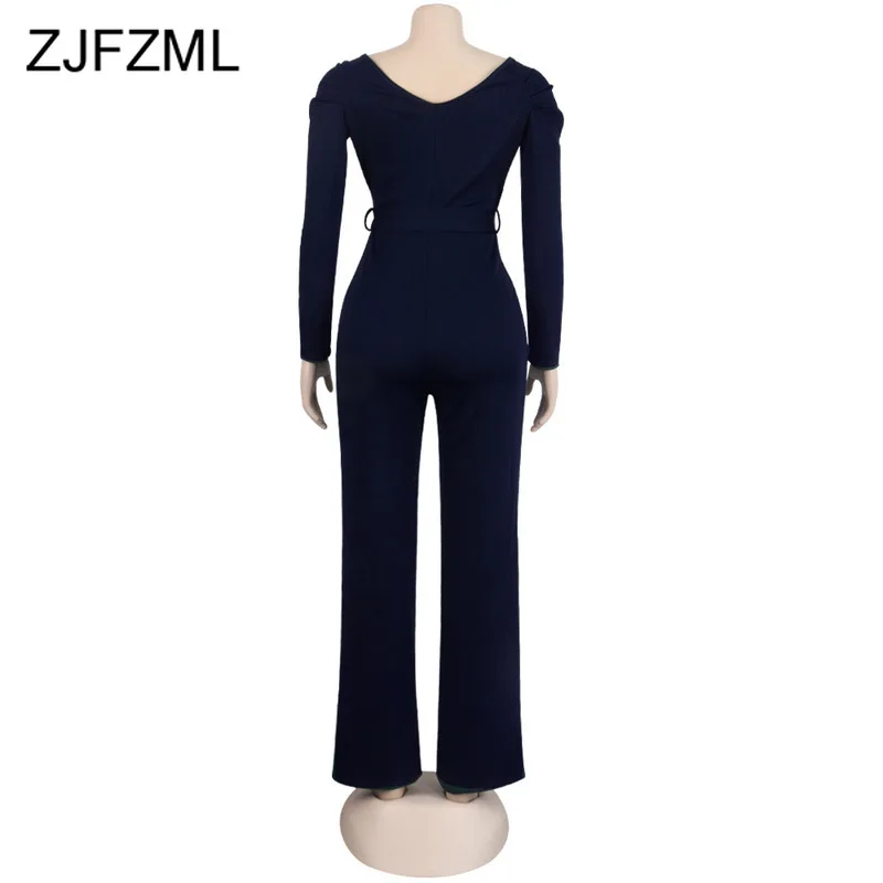 

Deep V Neck Lace Up Causal Playsuit Women Long Sleeve Open Back Sexy Party Club One Piece Bodysuits Solid Plus Size Jumpsuit