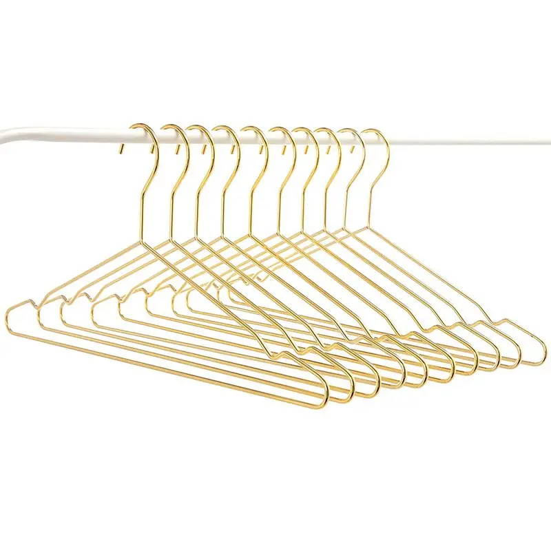 

10 штук из золотистого металла Вешалки, простой, Non-Slip Вешалки, платье костюм домашние вешалки Вешалки, с большими вырезами