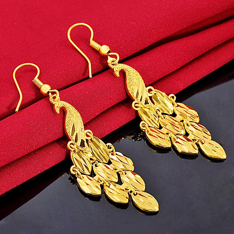 

Chic Peacock Dangle Earrings 18K Yellow Gold Filled Luxury Womens Wedding Earrings Jewelry Gift