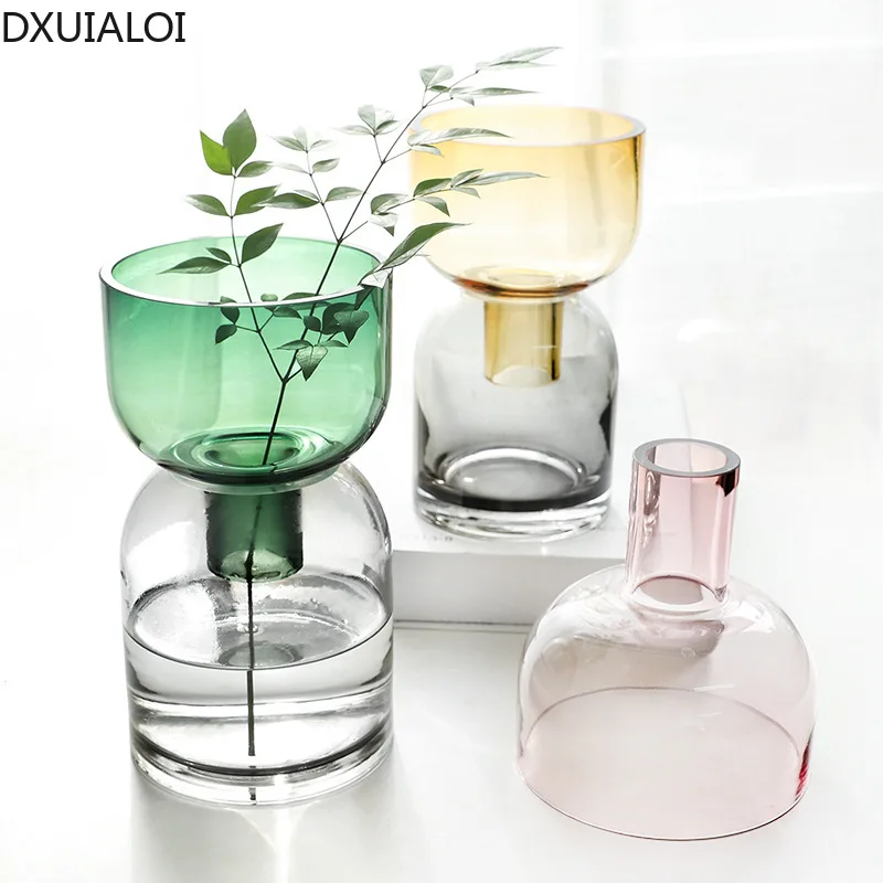 

DXUIALOI Nordic Creative Colored Transparent Glass Vase Housewarming Gift Home Living Room Flower Arrangement Vase Decoration