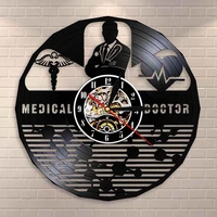 medical doctor hospital sign md symbol wall clock rod of asclepius staff of caduceus hospital doctor office vinyl record clock