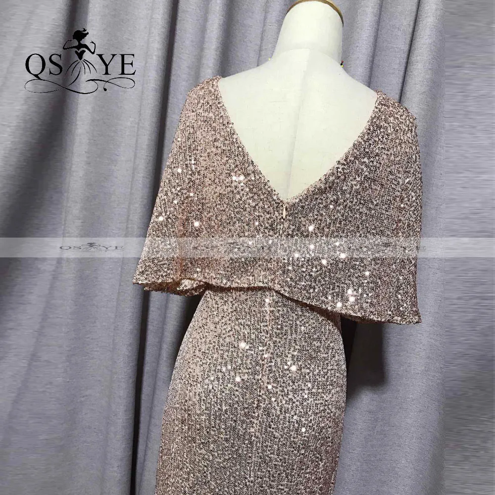

QSYYE Gold Evening Dresses Mermaid Short Sleeves Sexy V Neck Cheap Evening Gown Glitter Elegant Party Dress Bat Sleeves Formal