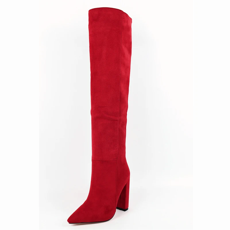 

ANNYMOLI Super High Heel Over The Knee Boots Woman Thigh High Boots Chunky Heel Long Boots Pointed Toe Ladies Shoes Red Brown 43
