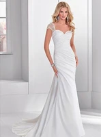 elegant sweetheart white ruched wedding dress cap sleeve court train chic back bridal gowns 2020