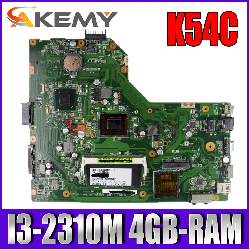 

Akemy K54C Laptop motherboard for ASUS X54C original mainboard 4GB-RAM I3-2310M