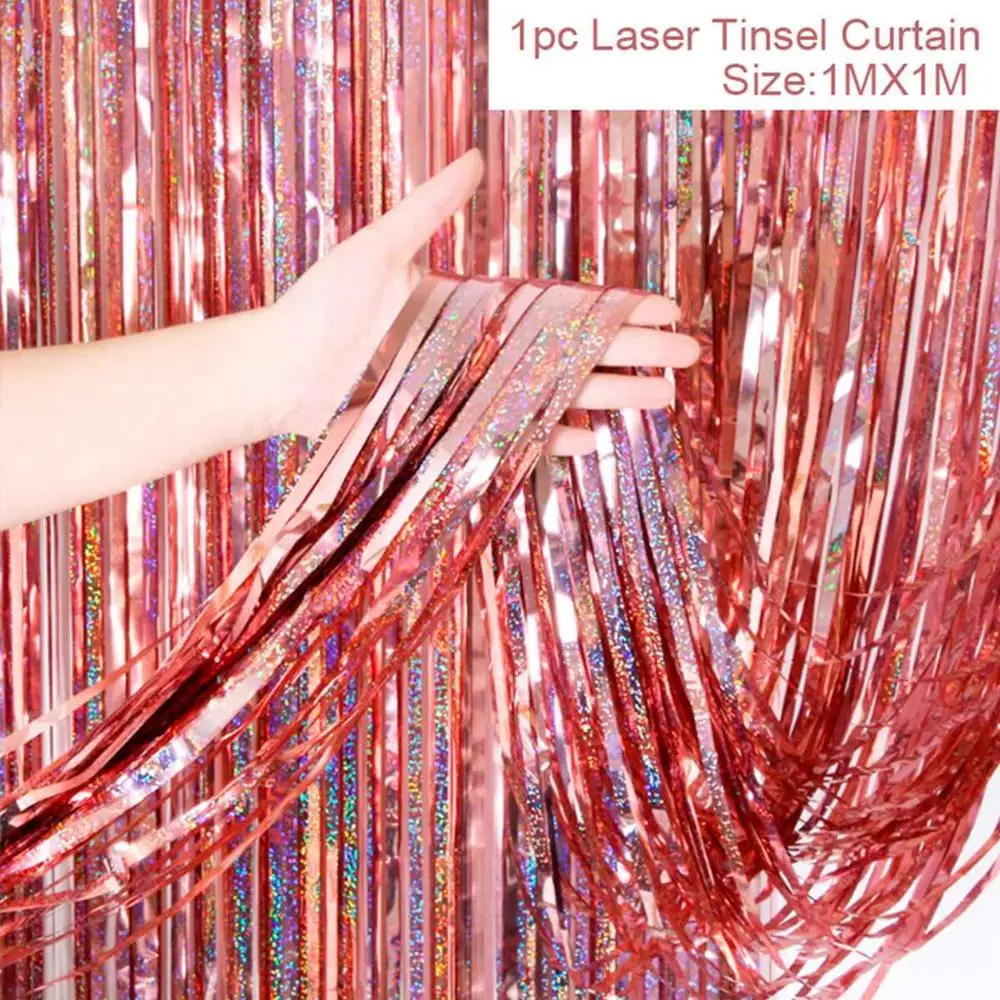 laser rose gold 1 Металлический занавес из фольги для свадебной фотосъемки Декорации для вечеринки на день рождения свадебные вечерние принадлежности для вечеринки - Цвет: laser rose gold 1