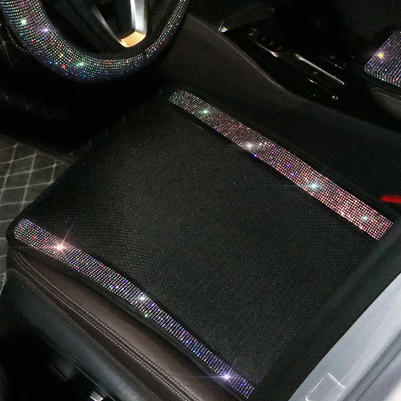 Colorful Rhinestones Universal Car Seat Covers Ice Silk Mesh Auto Seat Cushion Four Seasons Diamond Pad Interior Accessories