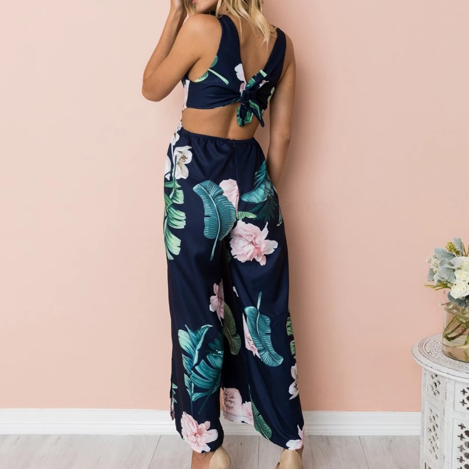 2019 летний женский комбинезон без рукавов с цветочным принтом v-образным вырезом