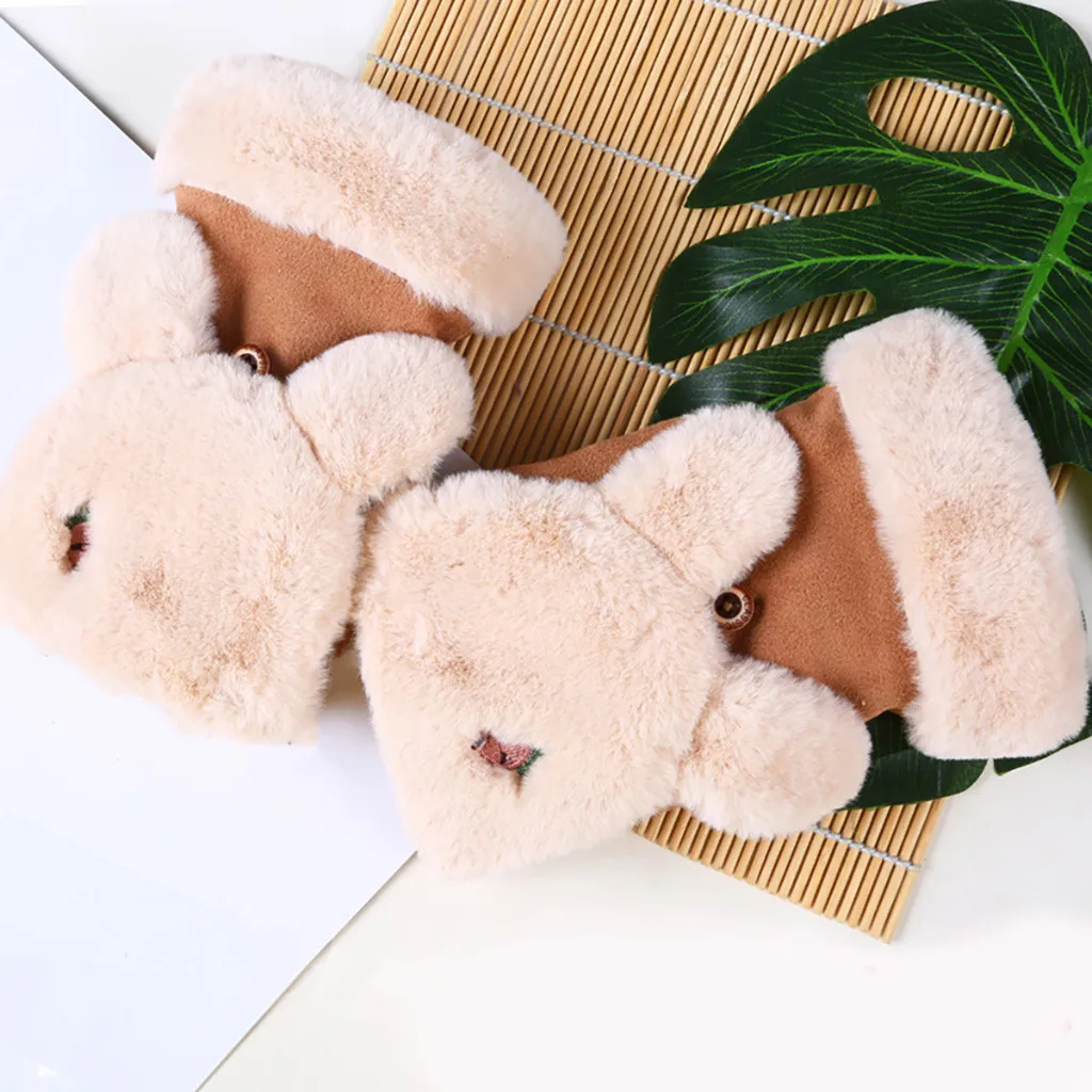 2019 женские перчатки для девочек милые пушистые плюшевые с медвежонком и когтями