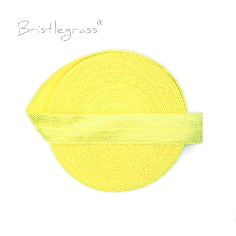 

BRISTLEGRASS 5 Yard 5/8" 15mm Lemon Color FOE Fold Over Elastics Spandex Satin Kid Hairband Headband Lace Trim DIY Sewing Notion