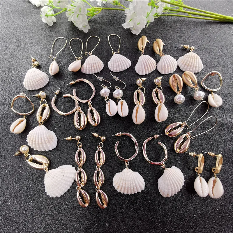 Серьги Cowrie Женские Геометрические с искусственным жемчугом эффектные золотой