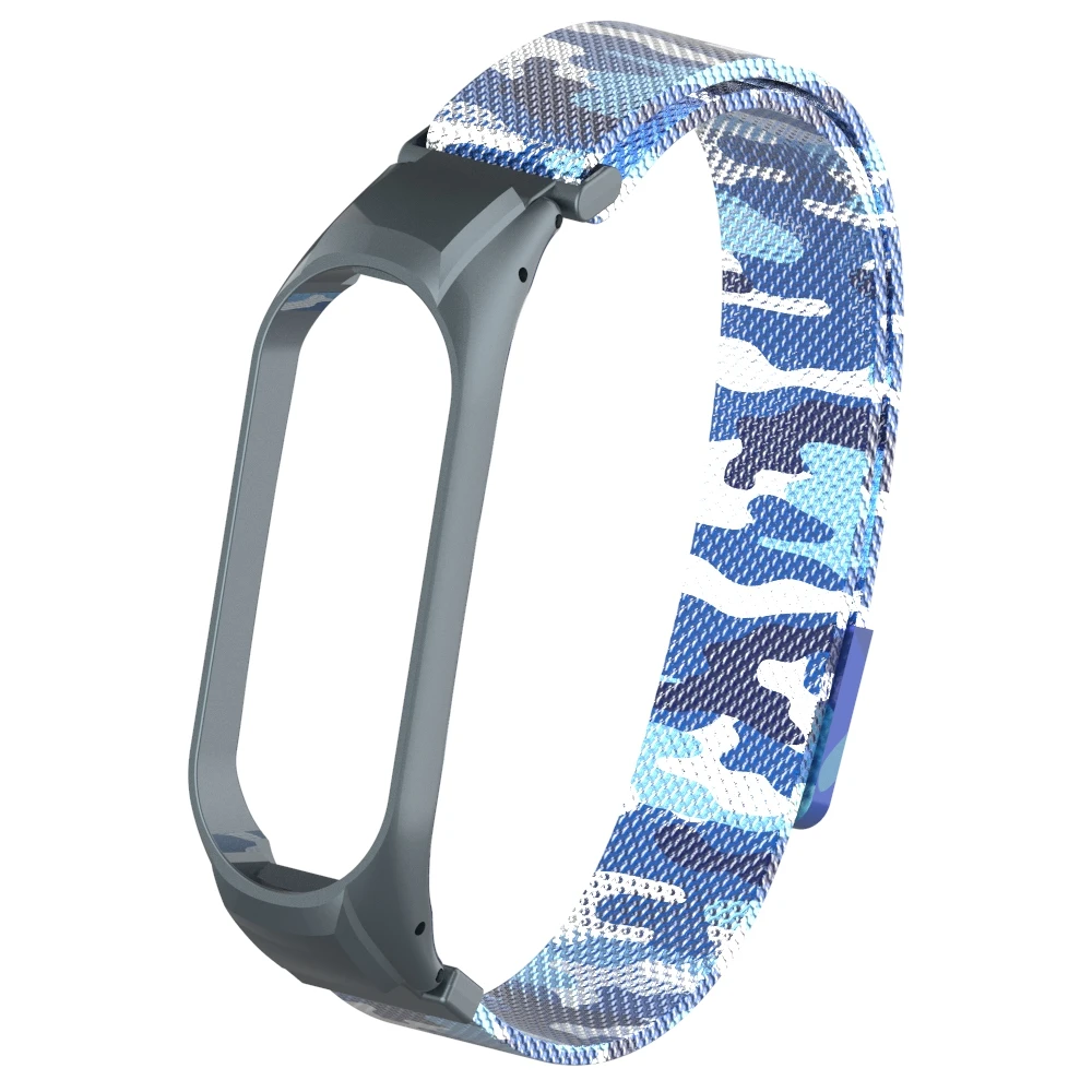 Camouflage blue Браслет mi Band 4, 3, магнитный привлекательный металлический браслет и браслет для Xiaomi mi, Band 4, Смарт mi 3, 4, аксессуары, ремешок на запястье - Цвет: Camouflage blue