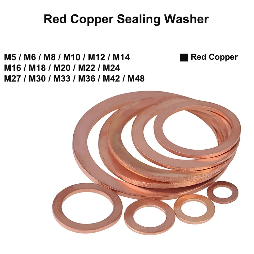 1Piece - 30Pcs Red Copper Sealing Washer Plain Washer Seal Gasket Ring M5 M6 M10 M12 M14 M16 M18 M20 M22 M24 M27 M30 M33-M48
