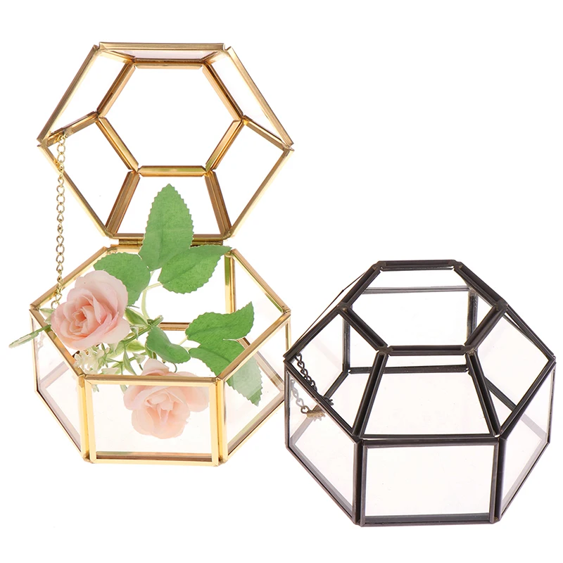 

Geometrical Glass Jewelry Box Flower Room Ring Box Display Case Storage Box