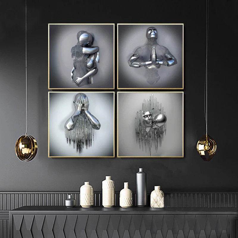 

Простая статуя персонажа, Картина на холсте, любовь, настроение, люди, скульптура, искусство, абстрактный постер, гостиная, украшение для дом...