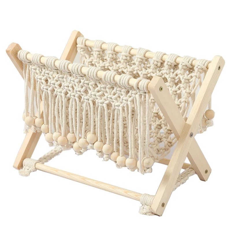 

Macrame Magazine Rack Boho Magazine Holder Storage Standing Basket for Books, Newspapers, Swaddle Blanket, Home Decor