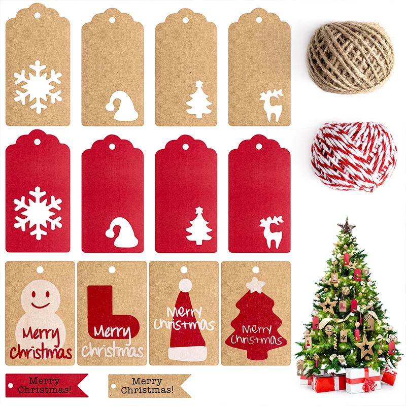 

Christmas Gift Tags Kraft Paper Tag Pack of 240 Pieces with 20m Jute Rope and Coloured Rope Christmas Tags for Christmas Decore