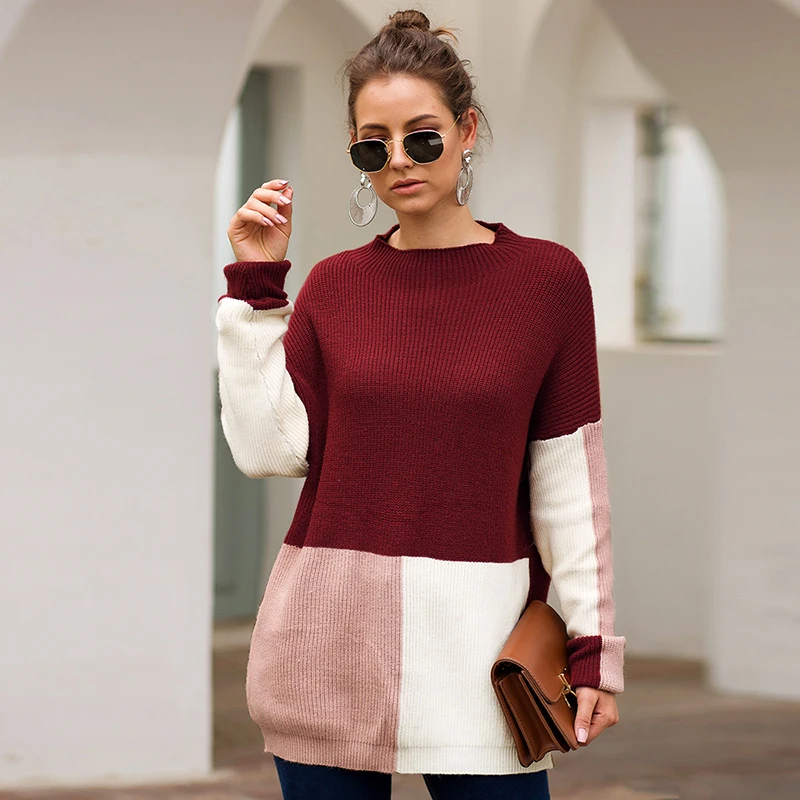 TWOTWINSTYLE хит цветной вязаный женский свитер с круглым вырезом и длинным рукавом Пуловеры негабаритные свитера женские Модные осенние