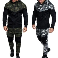 men causal camouflage print sets camo jacketpants 2pc tracksuit sportwear hoodies sweatshirt pant suit plus size