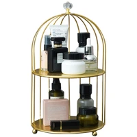 nordic cosmetic desktop storage rack semi open bird cage shape makeup organizer 2 layer dressing table finishing table rack