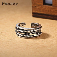 foxanry vintage handmade weaving rings 925 stamp engagement ring for women couples wedding accessories jewelry gift