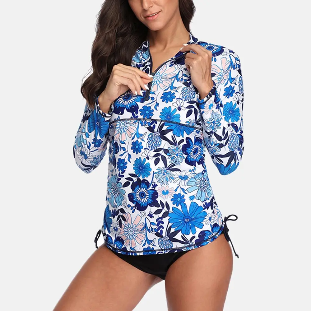 Attratico женский купальник с длинным рукавом топ цветочным принтом полосками сбоку