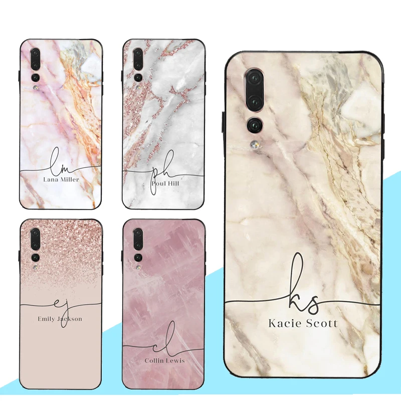 Индивидуальный блестящий чехол с мраморным именем для Huawei P20 P30 Pro P10 P40 Lite Mate 10 20 30 P