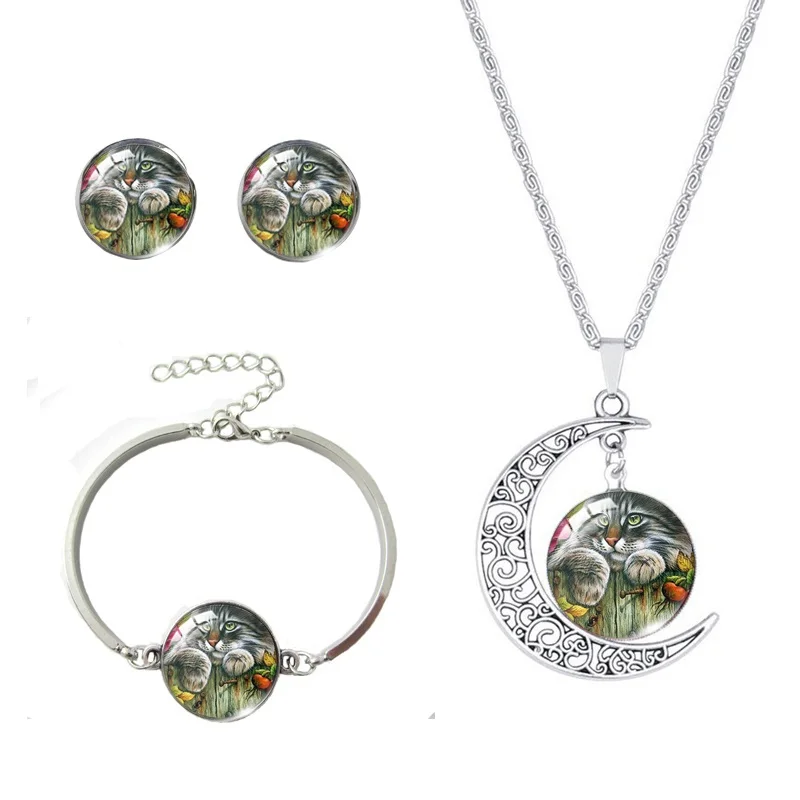 

Moon Jewelry Kawaii cats Rainy Halloween Pumpkin Cats Glass Dome Cabochon Necklace Bracelet Earrings Jewelry for women