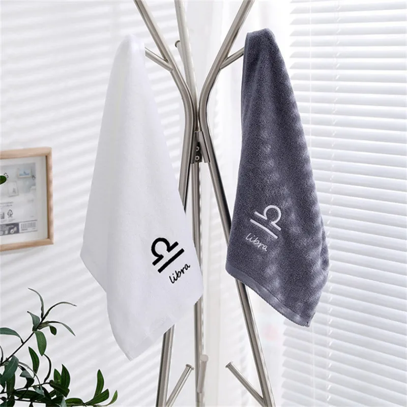 

1Pc 34x74cm Soft Cotton Lovers Constellation Embroidery White Grey Absorbent Home Bathroom Adult Hand Towel