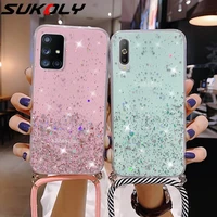 with neck strap rope cord clear glitter case for samsung s22 s20 fe a51 a50 a71 a52 a72 a52s a53 a13 s21 ultra s10 plus m52 a12