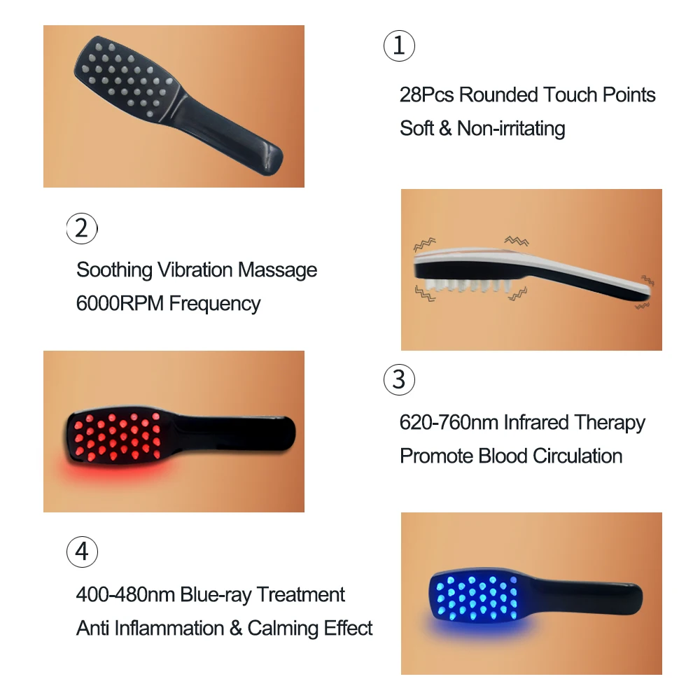 

Hair Growth Care Electric Wireless Infrared Ray Massage Comb Hair follicle Stimulate Anti Dense Anti Hair-loss Head Massager
