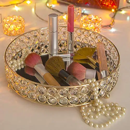 

Crystal Round Desserts Cupcake Vanity Tray Holder Plate Wedding Decoration for Perfume, Jewelry and Makeup Nordic Style