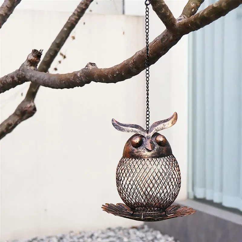 

Wild Bird Owl Shape Feeder Outside Hanging Metal Mesh Wild Hummingbird Feeders Owl Decor Accessories For Outdoor Garden Yard